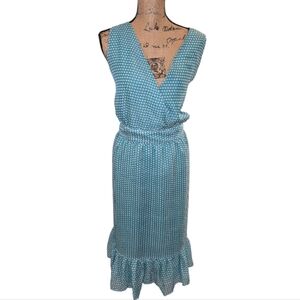 Avenue Aqua Blue‎ Dot Print Midi Dress Sleeveless Ruffle Hem Summer Vacation 26